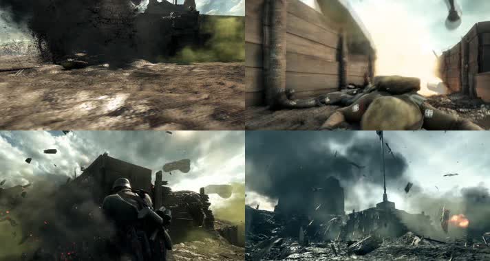 奋不顾身，冲锋陷阵，交战硝烟战场