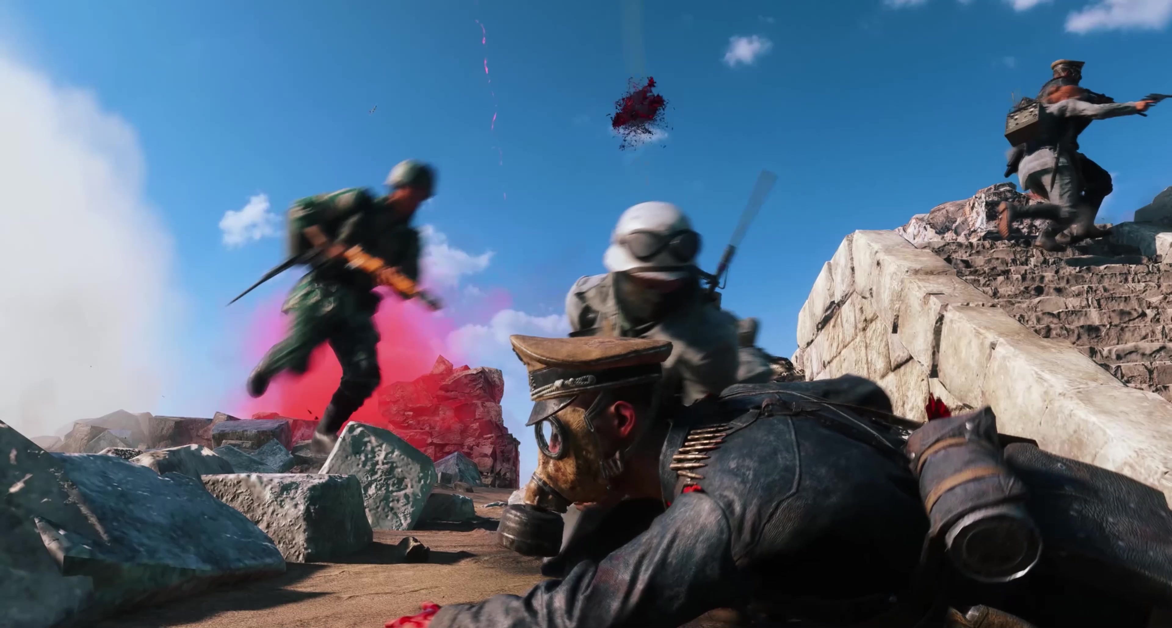 奋不顾身，冲锋陷阵，交战硝烟战场