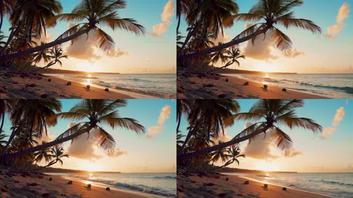 唯美高清椰子树海边夕阳风景