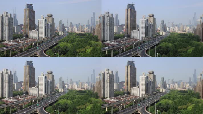 上海延安中路高架桥与城市建筑延时拍摄