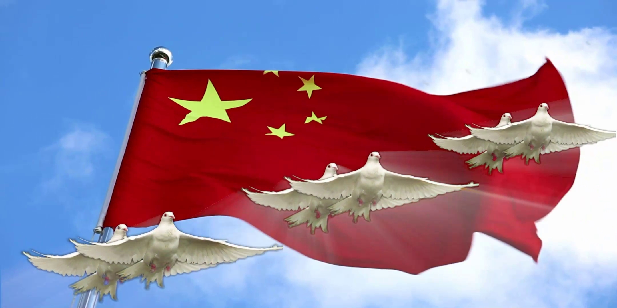 LED高清歌舞五星红旗飘起来大型舞台背景