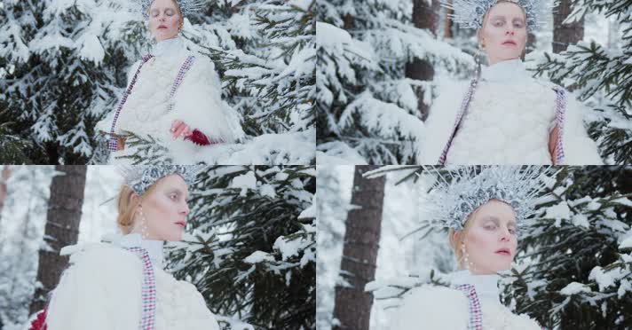 【4K】冰雪女王模特雪景实拍