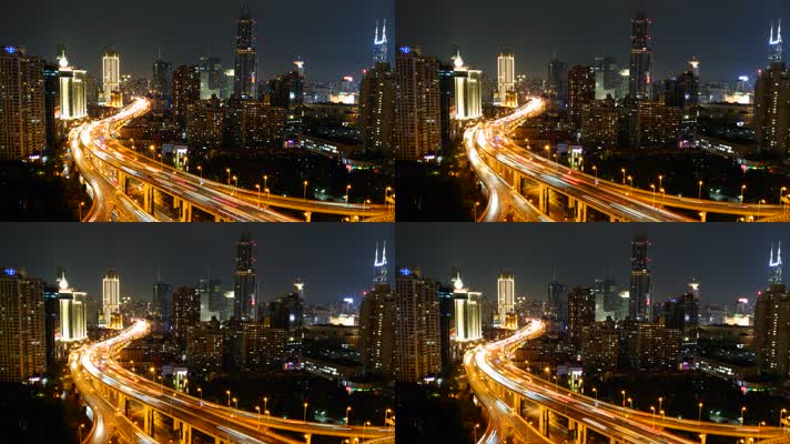 上海南北高架桥夜景车流延时拍摄