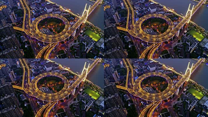 上海南浦大桥大气壮观夜景航拍
