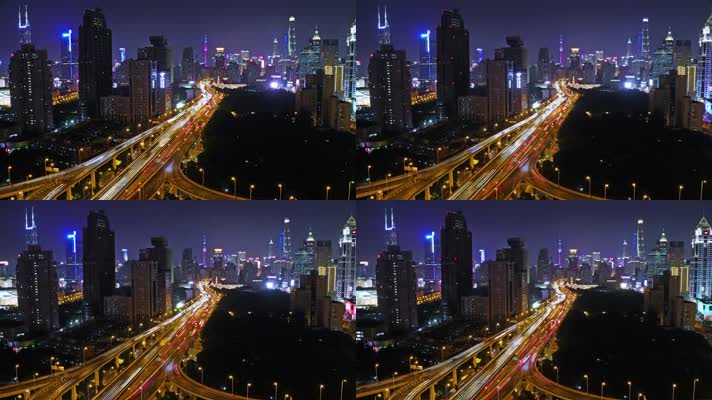 夜上海市区车流夜景拍摄