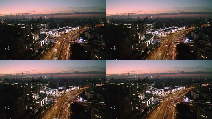 上海浦东城市天际线夜景航拍