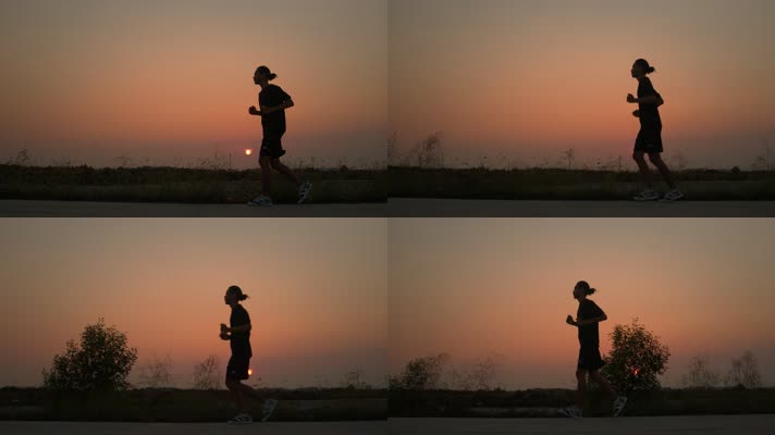 【4K】超清晨光下年轻小伙跑步慢动作