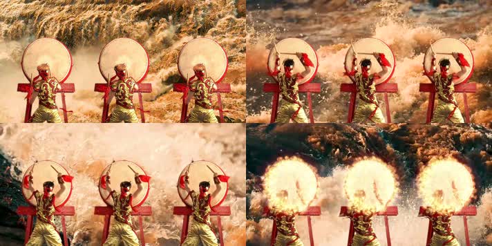 战鼓声响黄河咆哮背景素材