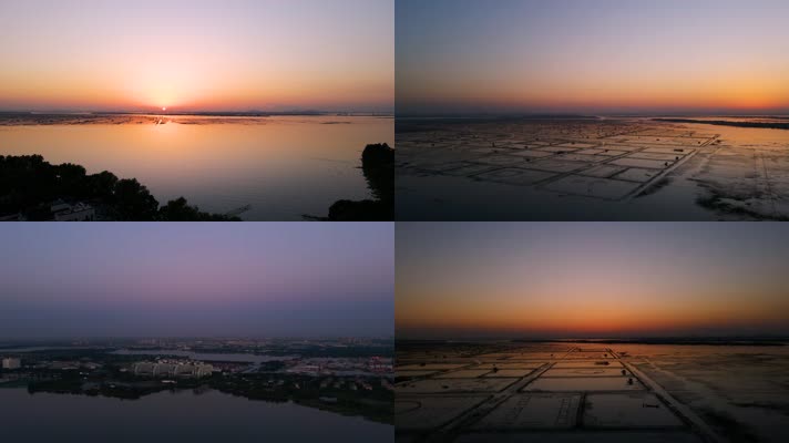 4K航拍傍晚的阳澄湖