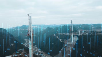 航拍科技感大桥特效粒子桥梁建设高速公路