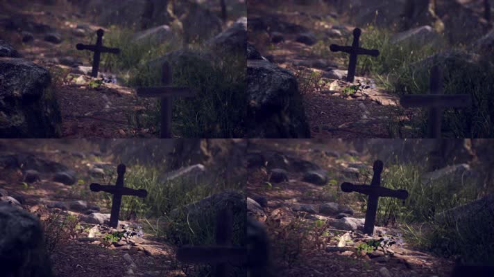 【4K】墓地十字架