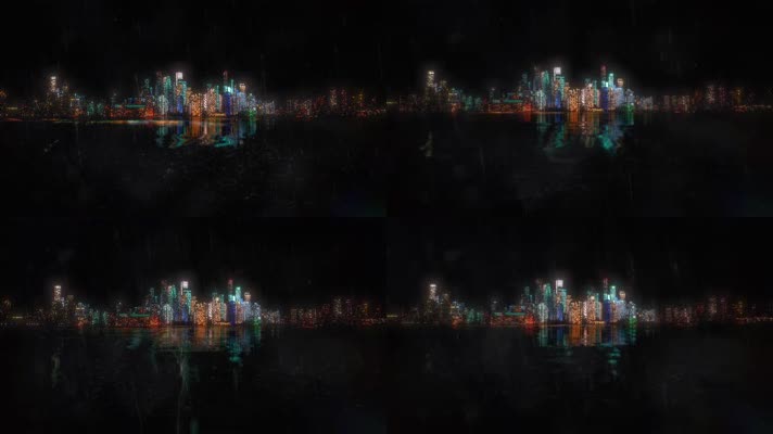 下雨中城市夜景虚拟城市抽象【4K】
