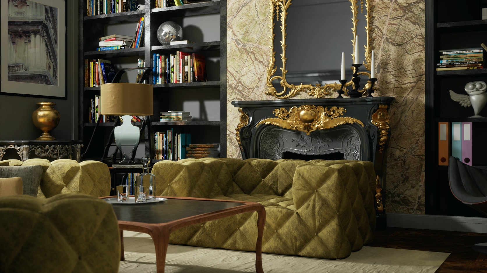 三维动画欧式风格家居内饰客厅场景