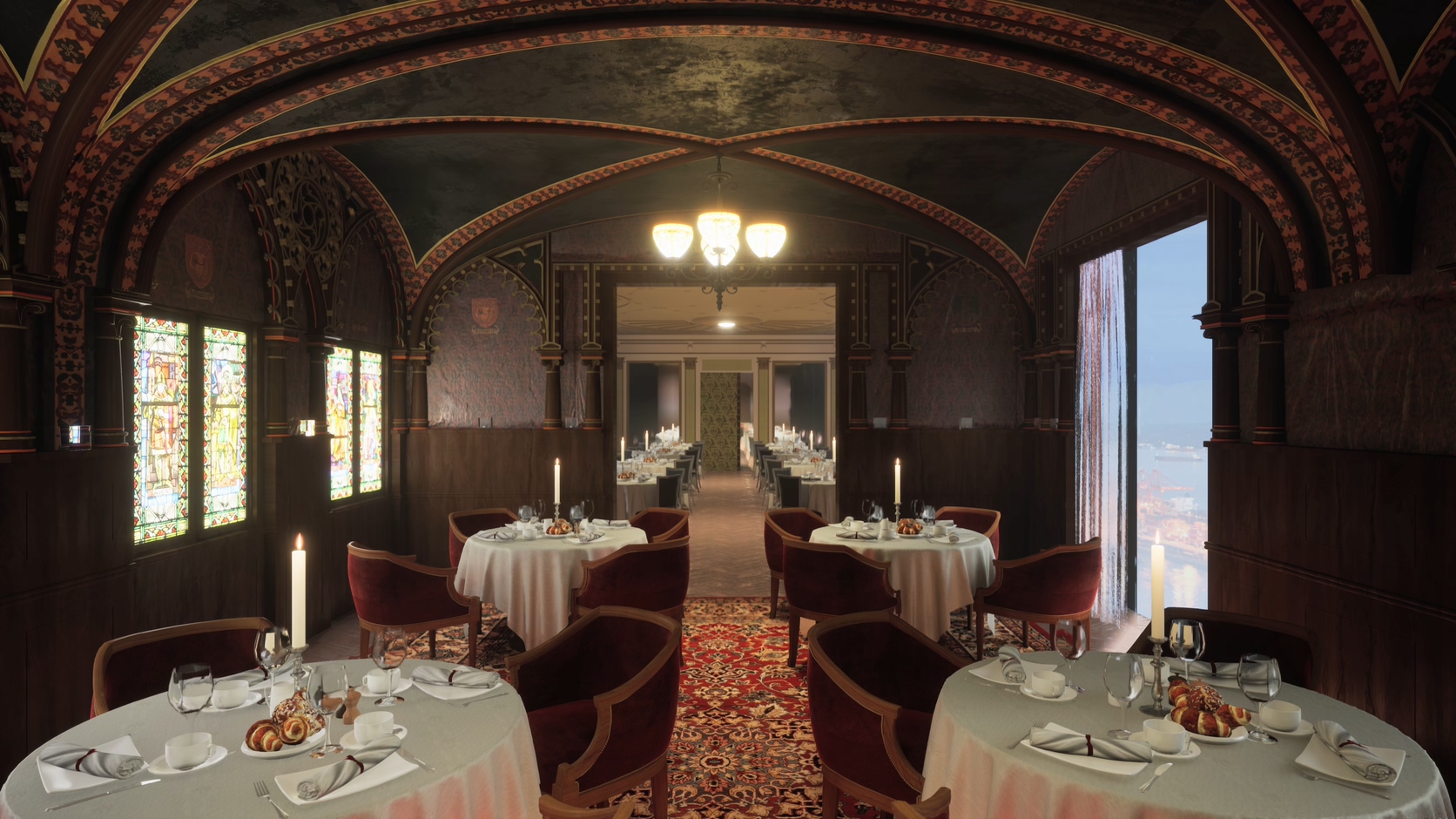 三维动画欧式古典复古餐厅