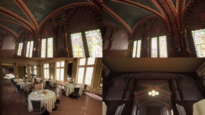 三维动画欧式古典复古餐厅