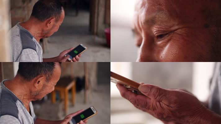 老人使用智能手机发微信语音信息4k视频