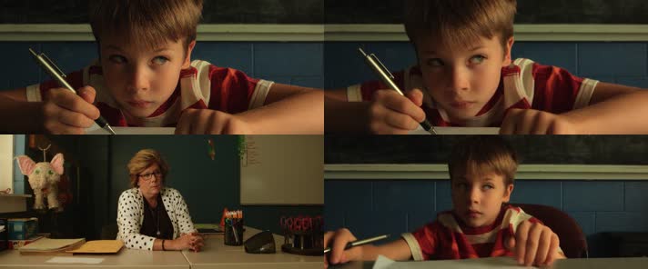 调皮男孩写作业注意力不集中