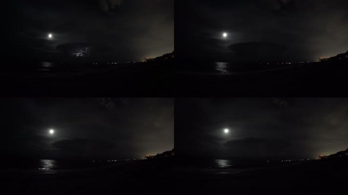 大海月亮海滨城市闪电