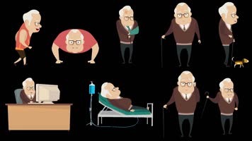 MG动画人物老爷爷生病运动遛弯马拉松工作退