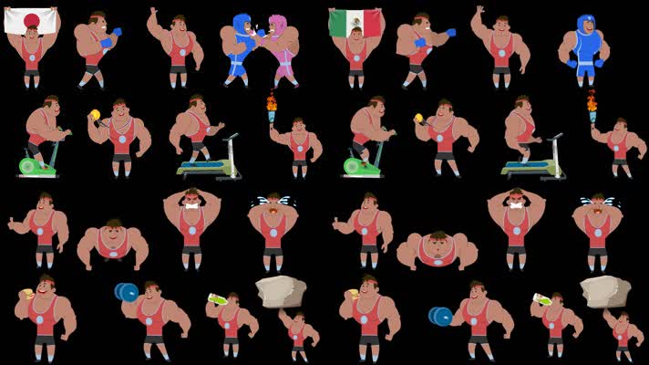 MG动画人物运动员肌肉男运动拳击获奖锻炼