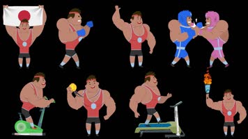 MG动画人物运动员肌肉男运动拳击获奖锻炼