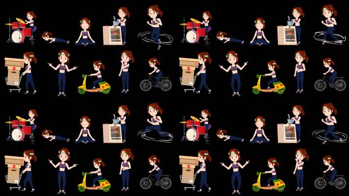 MG动画运动女生音乐跑步工作旅游大学生