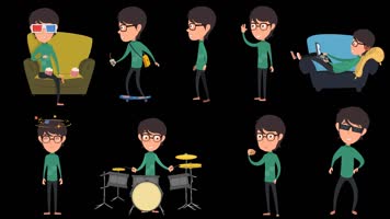 MG动画人物大学生运动宅男看电影音乐动作