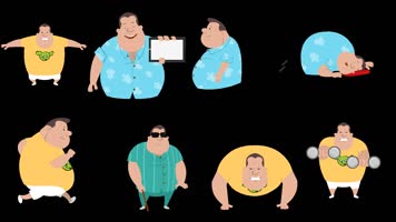 MG动画人物胖子运动减肥跑步锻炼走路说话盲