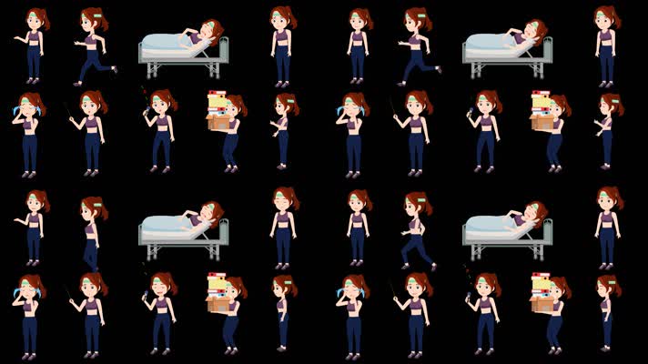 MG动画运动生病女生教练瑜伽生活跑步