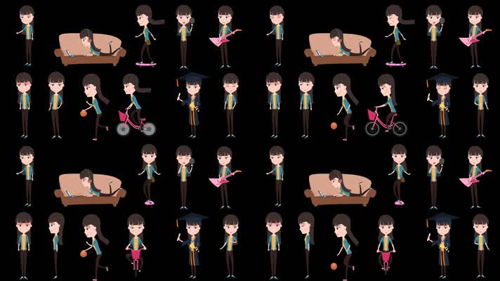 MG动画人物学生工作白领女生可爱运动走路