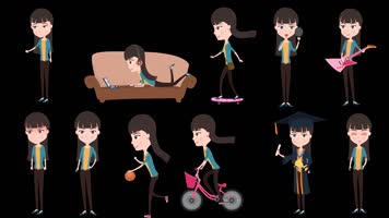 MG动画人物学生工作白领女生可爱运动走路