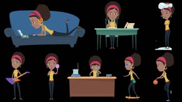 MG动画人物看电视做实验动作在家运动女孩