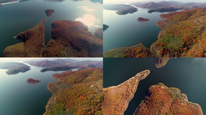 原创航拍秋天水库山脉湖泊风光