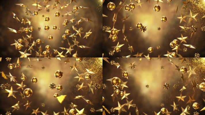 4K金色粒子小球五角星背景视频 