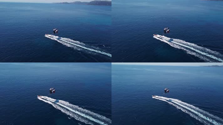 一架无人机在科西嘉岛的海上跟踪一艘降落伞