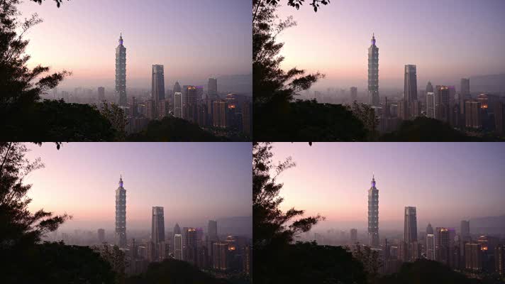 在台湾台北的蓝天下俯瞰现代城市的摩天大楼