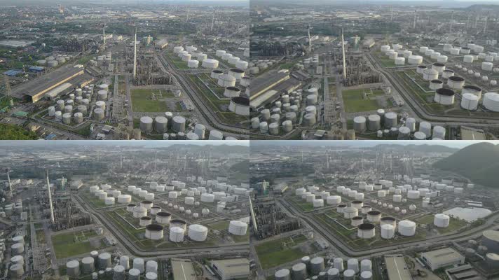 全景鸟瞰图的炼油厂与天然气和石油储罐储存