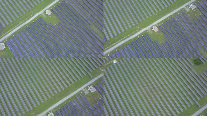 无人机航拍太阳能电池板蓝色太阳能电池板光