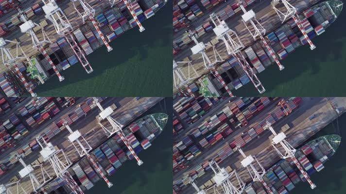 航拍商港进出口货物和港口数千个集装箱