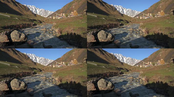 慢镜头拍摄了大高加索山脉和格鲁吉亚斯瓦涅