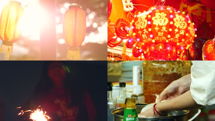 新年氛围春节过年红包孩子放烟花视频素材