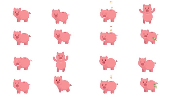 可爱的卡通小猪4组动态alpha通道