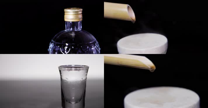 4k升格实拍玻璃酒瓶身展示酿酒倒酒碰碗花