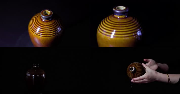 4k升格实拍土陶酒罐酒坛瓶身展示酿酒水花