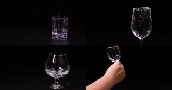 4k升格实拍白酒杯各种倒酒水花流体合集
