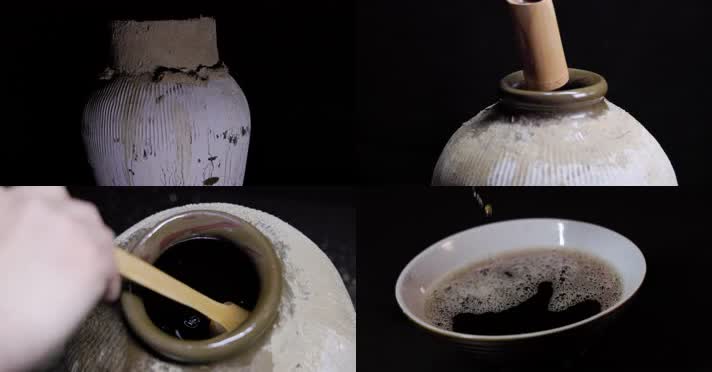 黄酒开坛喝酒碰碗水花高速合集4k升格实拍