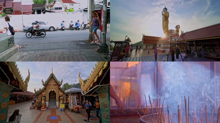 泰国清迈街景寺庙拜佛求签烧香佛教佛像旅行