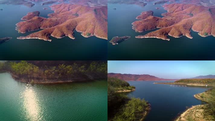 航拍秋天山脉水库自然风光