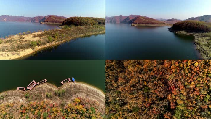 原创航拍秋天水库山脉湖泊风光