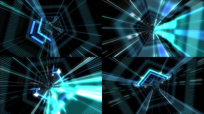 科技光线转场穿梭隧道旋转五边形